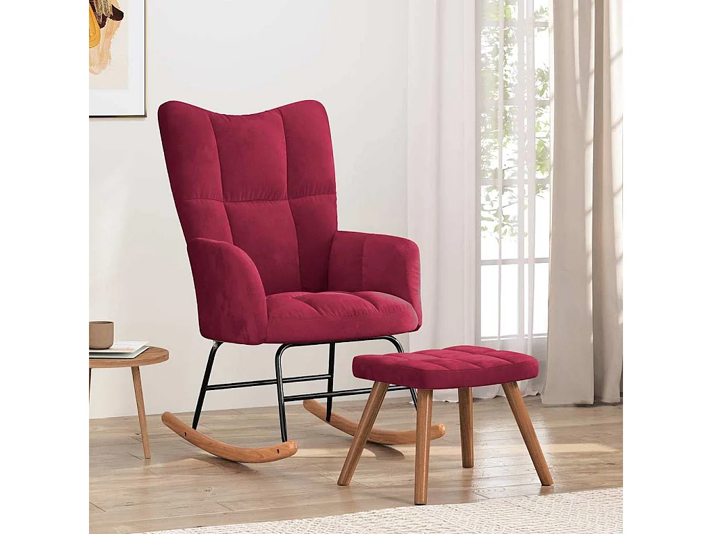 Chaise à bascule avec repose-pied Rouge bordeaux Velours