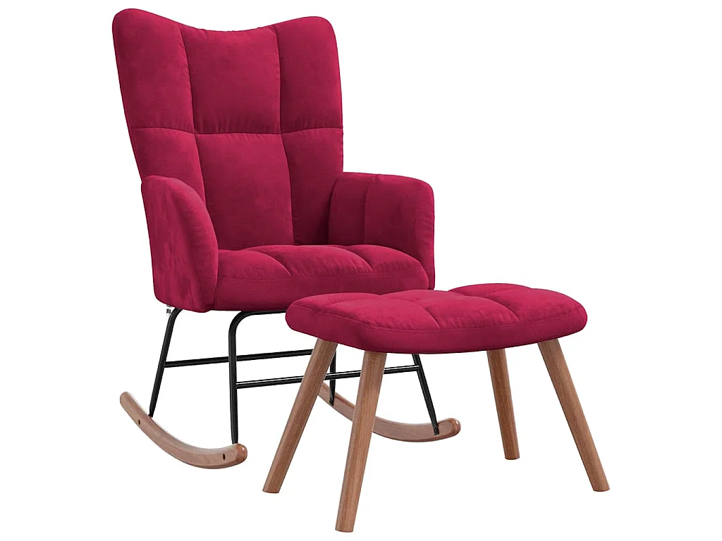 Chaise à bascule avec repose-pied Rouge bordeaux Velours