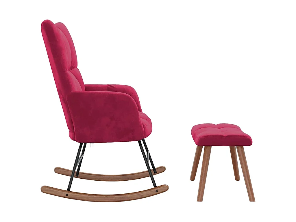 Chaise à bascule avec repose-pied Rouge bordeaux Velours