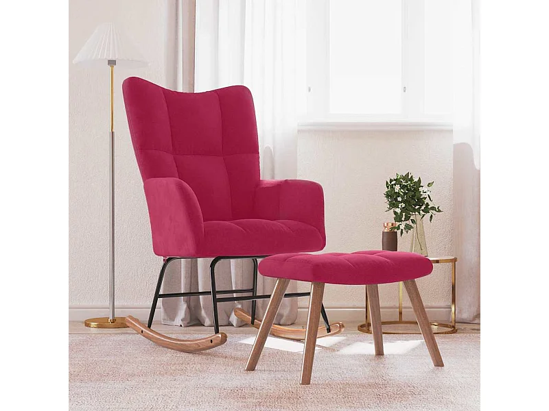 Chaise à bascule avec repose-pied Rouge bordeaux Velours