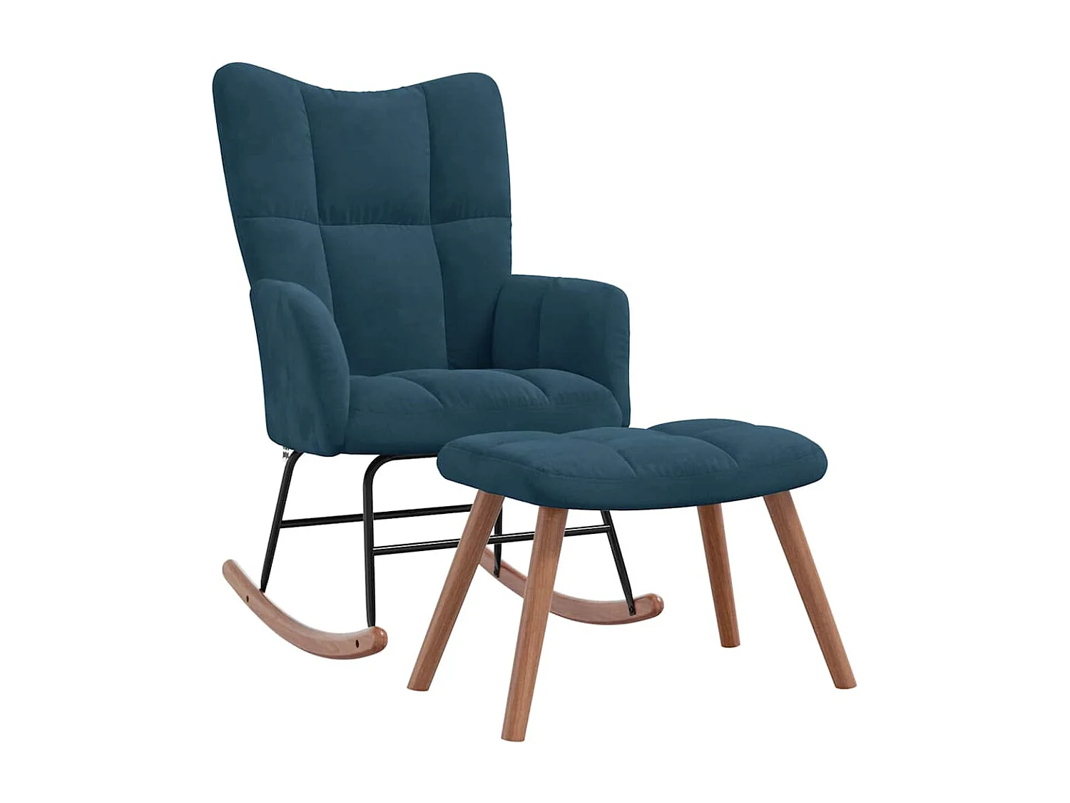 Chaise à bascule avec tabouret en velours bleu