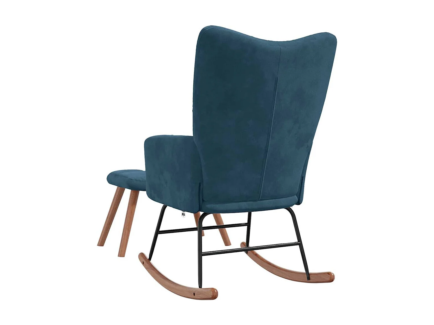 Chaise à bascule avec tabouret en velours bleu