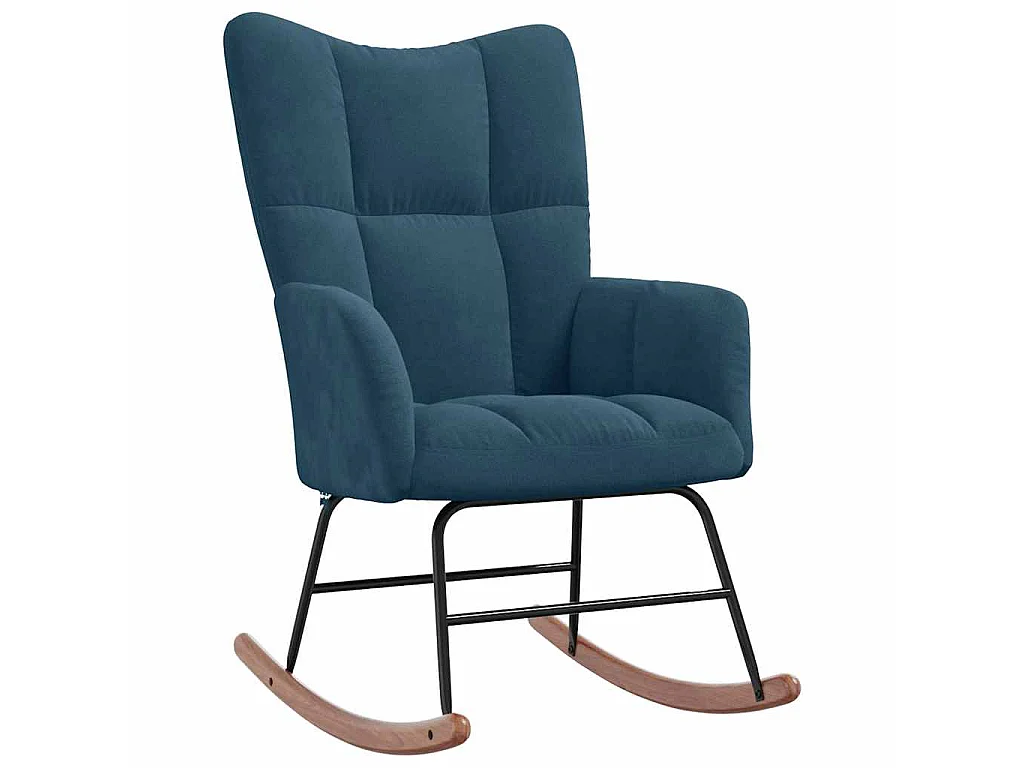 Chaise à bascule avec tabouret en velours bleu