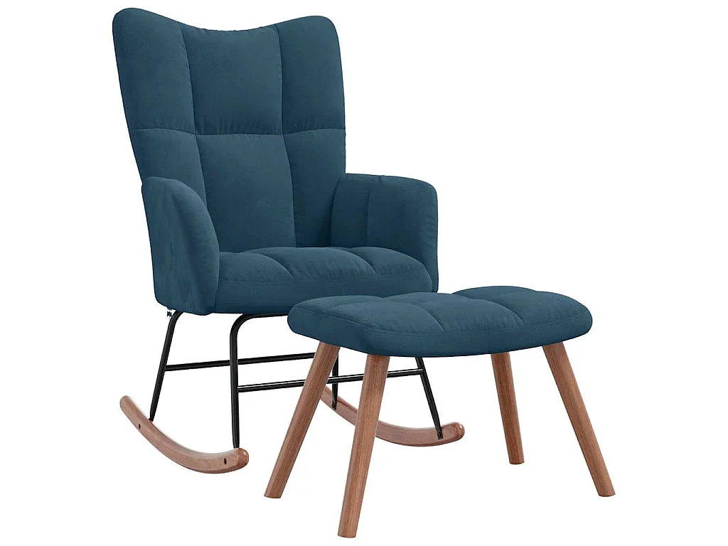 Schommelstoel met krukje blauw fluweel