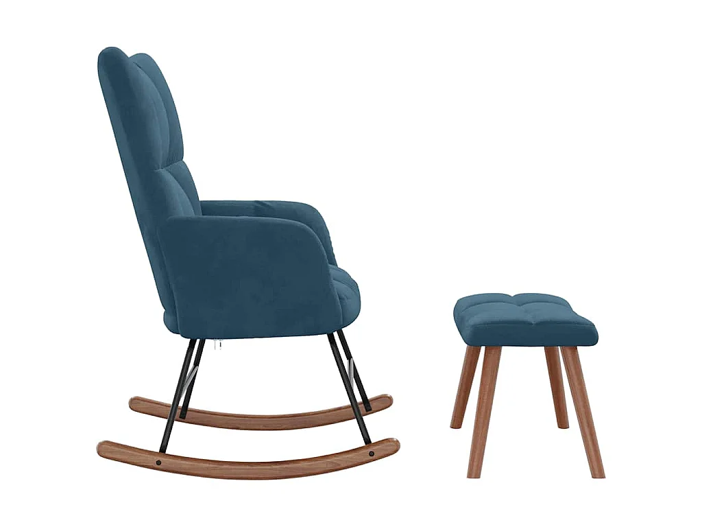 Schommelstoel met krukje blauw fluweel