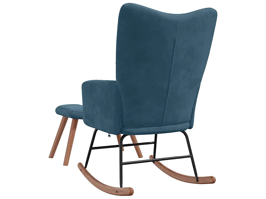 Schommelstoel met krukje blauw fluweel