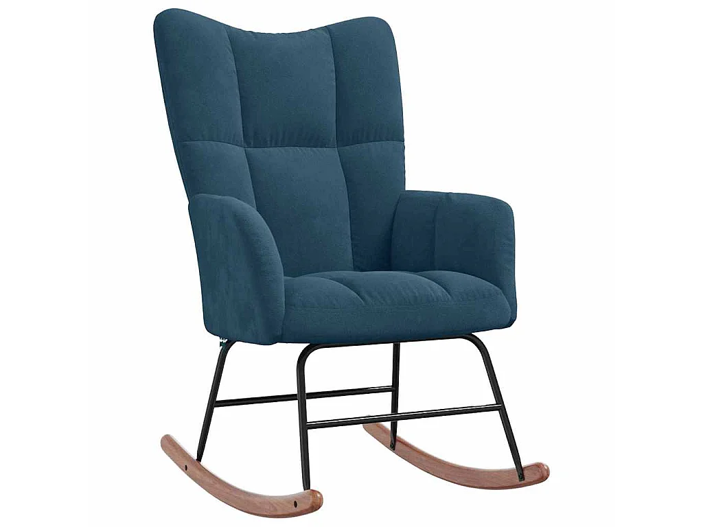 Schommelstoel met krukje blauw fluweel