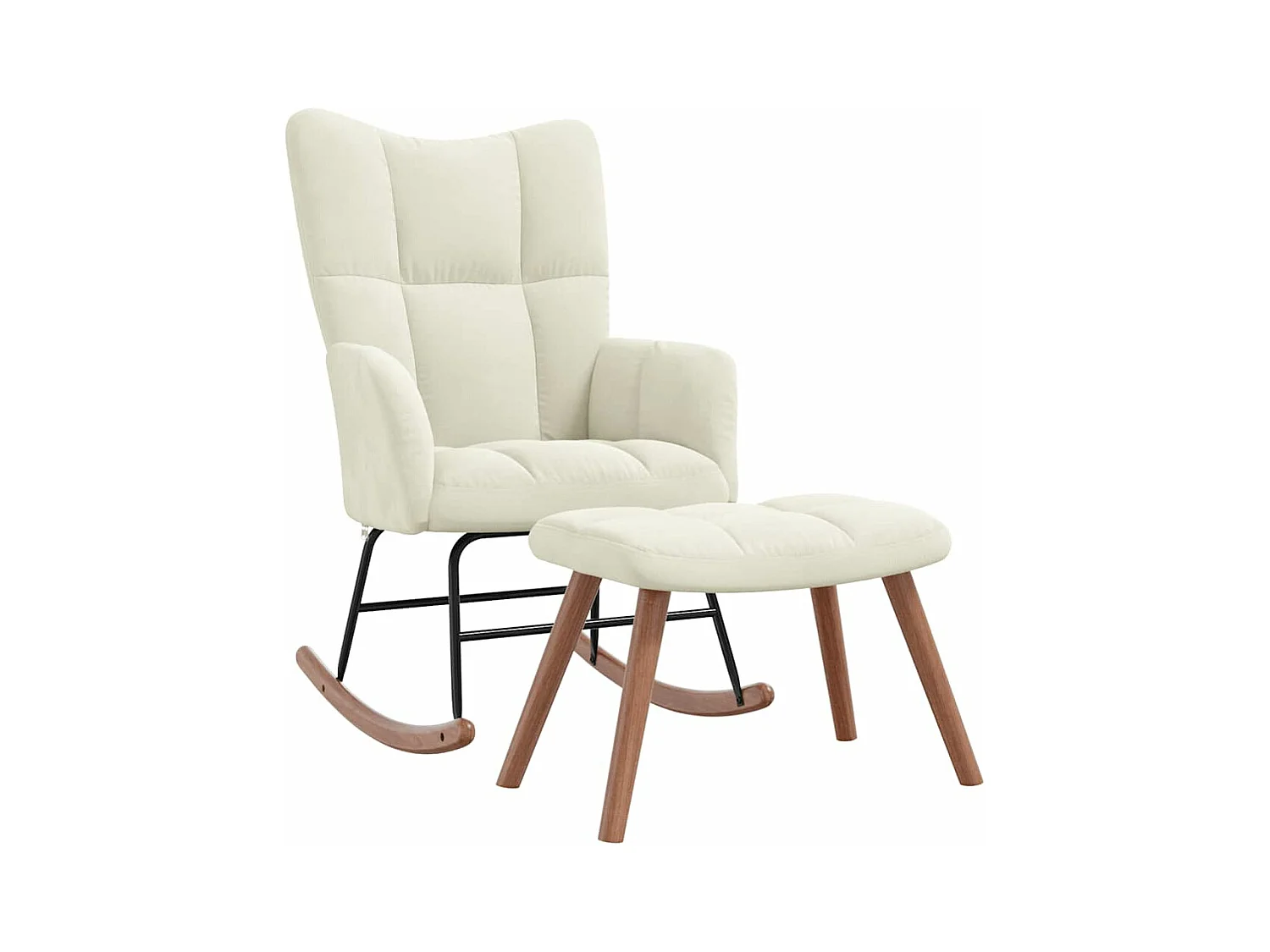 Silla mecedora con reposapiés terciopelo crema