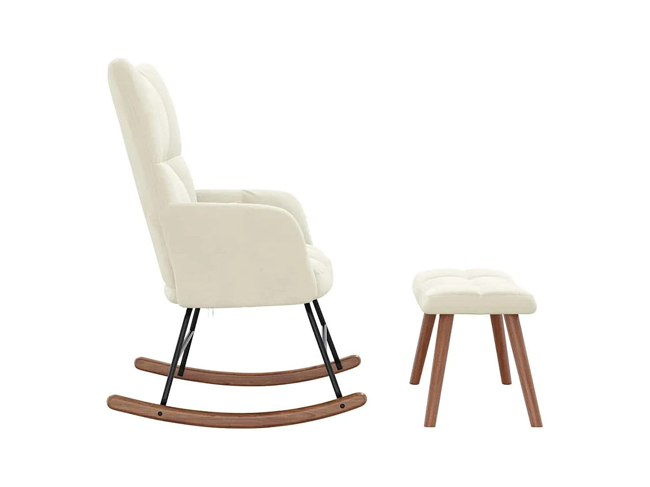 Silla mecedora con reposapiés terciopelo crema