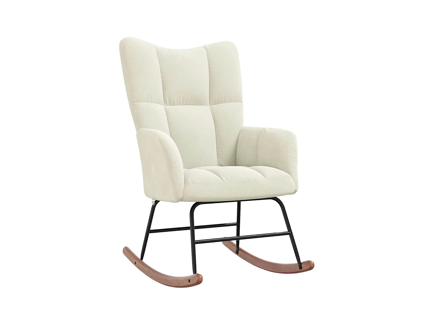 Silla mecedora con reposapiés terciopelo crema