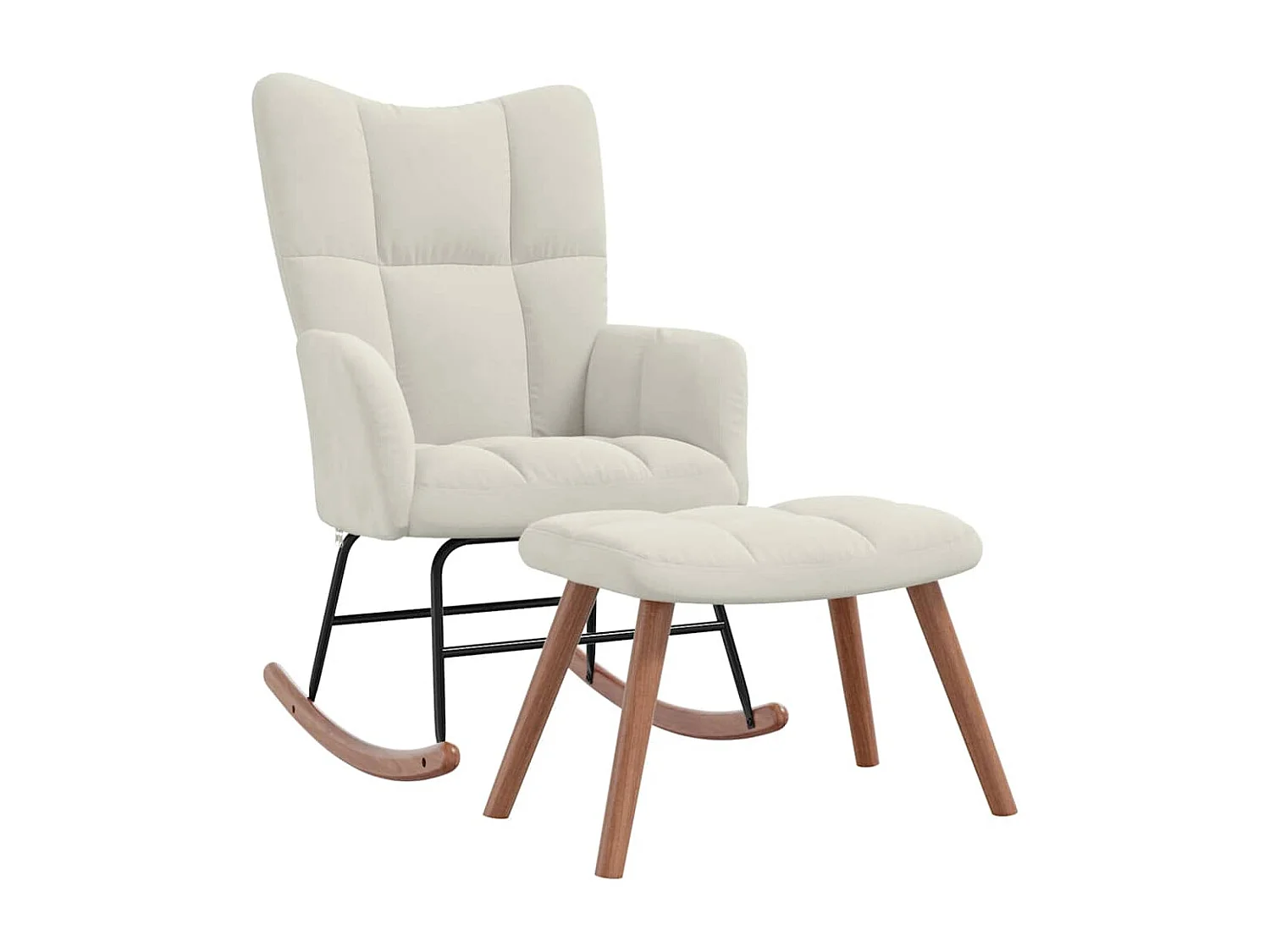 Chaise à bascule avec repose-pied Blanc crème Velours