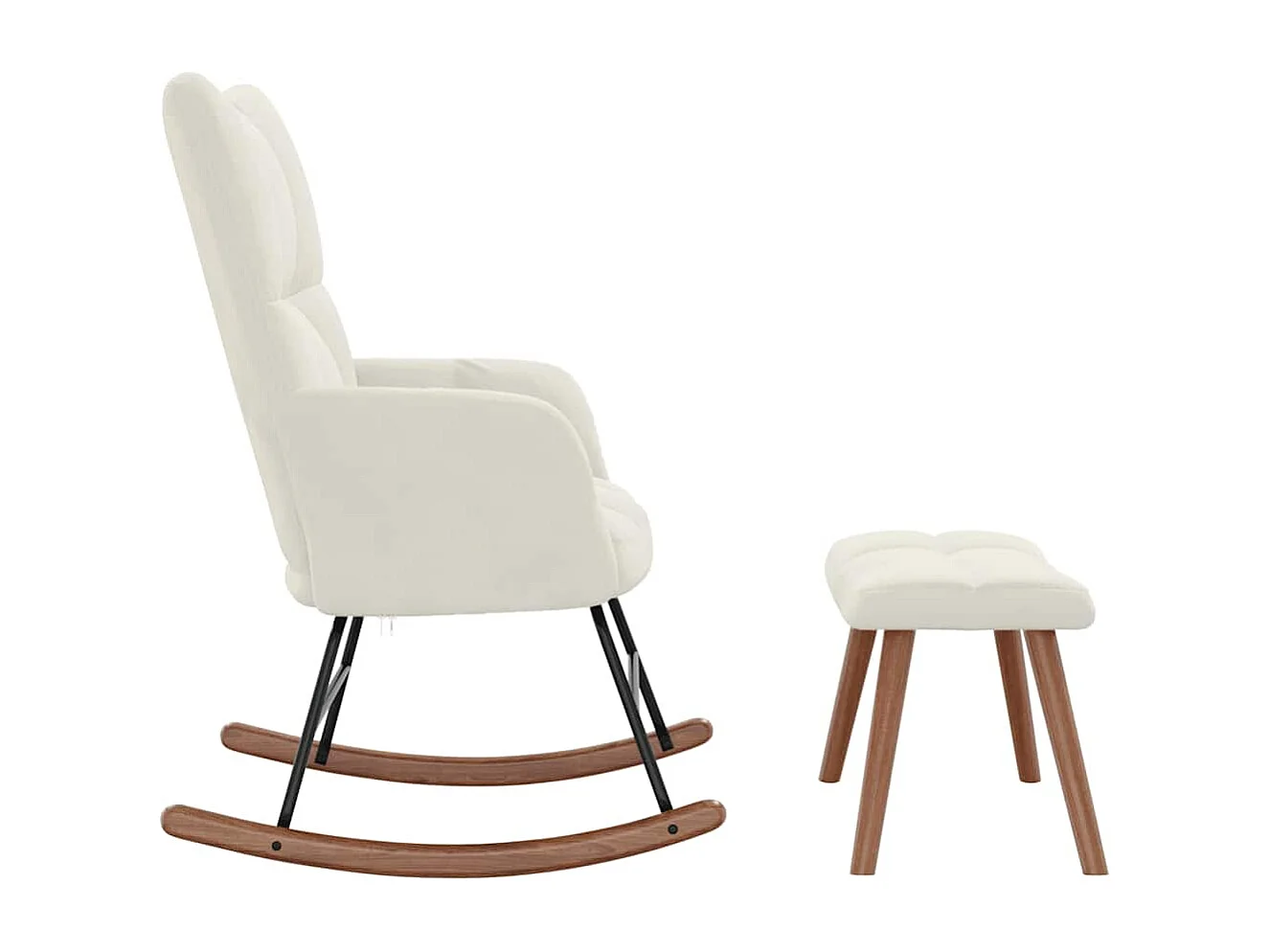 Chaise à bascule avec repose-pied Blanc crème Velours