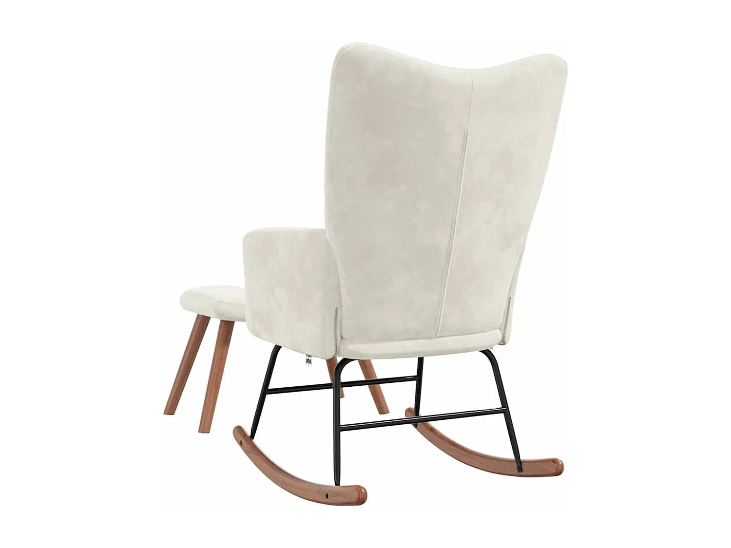 Poltrona a Dondolo con Poggiapiedi Bianco Crema in Velluto