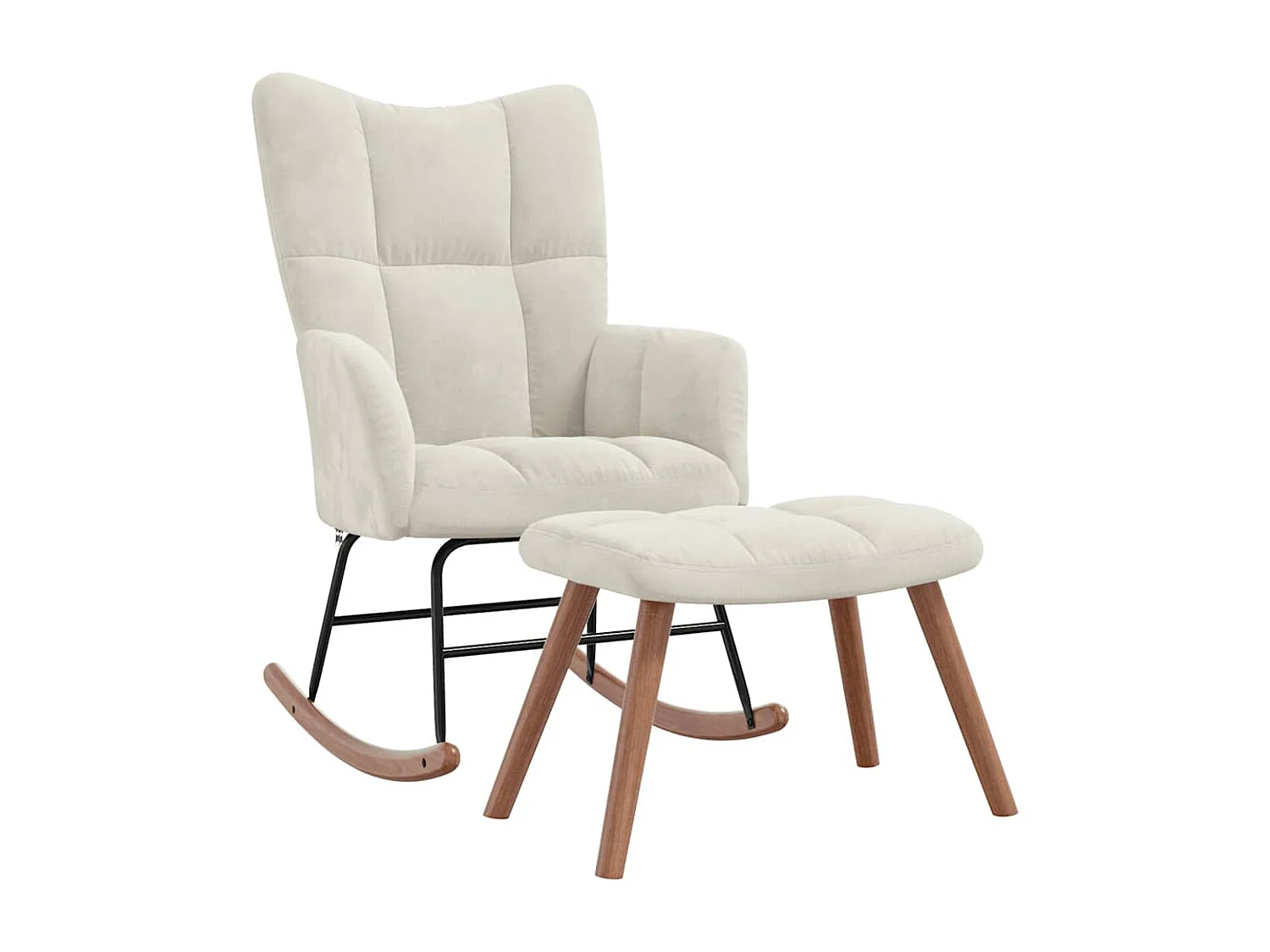 Chaise à bascule avec repose-pied Blanc crème Velours