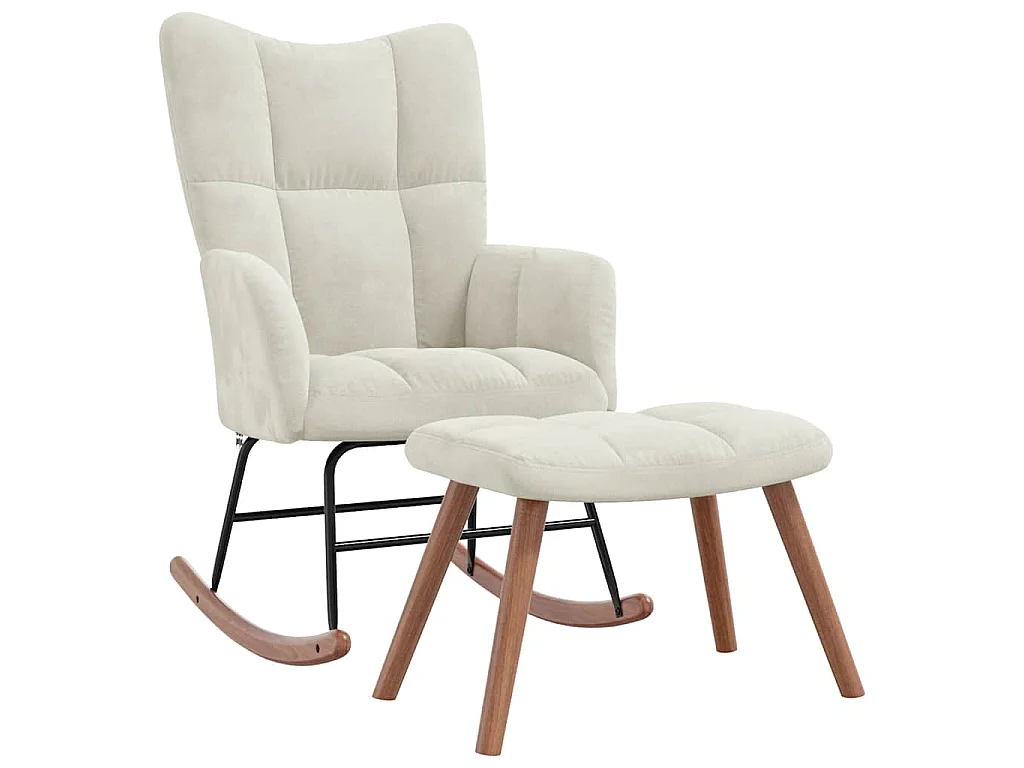 Silla mecedora con reposapiés terciopelo crema