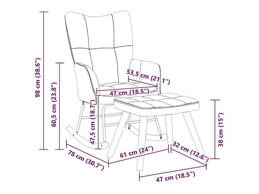 Silla mecedora con reposapiés terciopelo crema