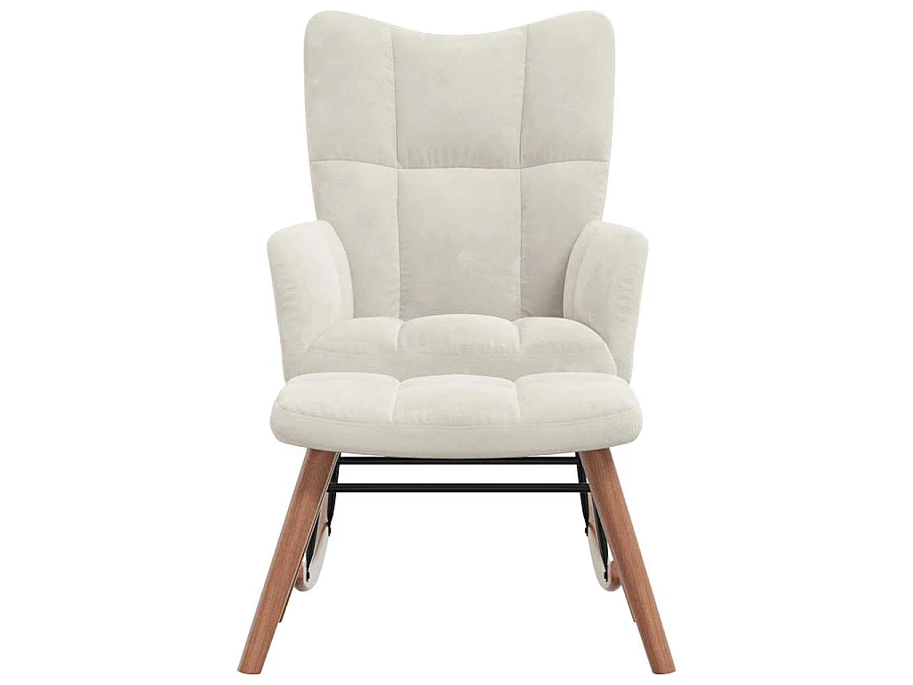 Silla mecedora con reposapiés terciopelo crema
