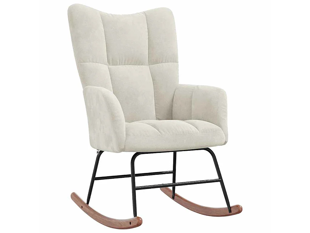 Silla mecedora con reposapiés terciopelo crema