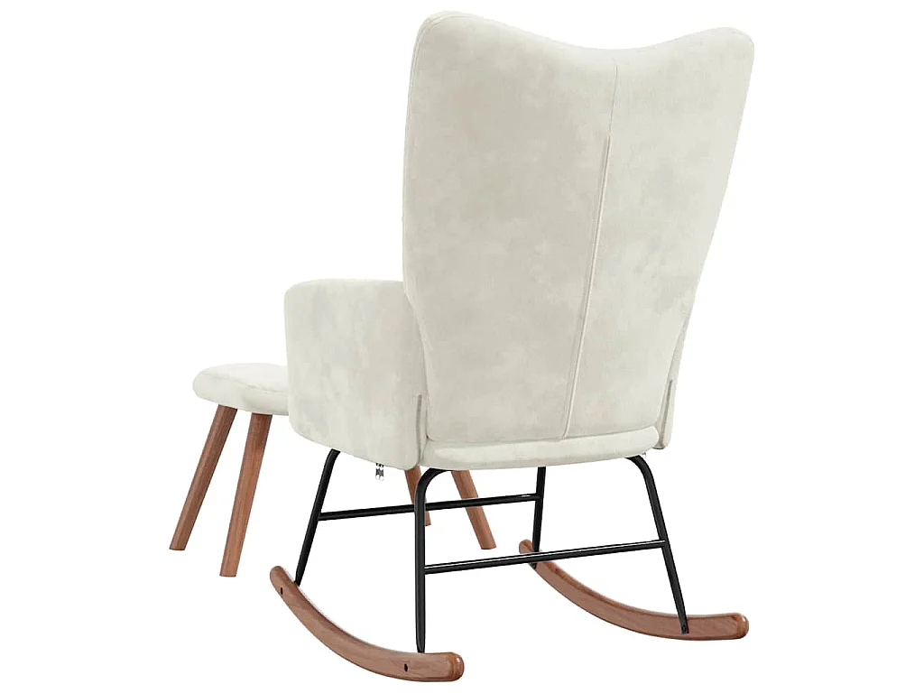 Silla mecedora con reposapiés terciopelo crema