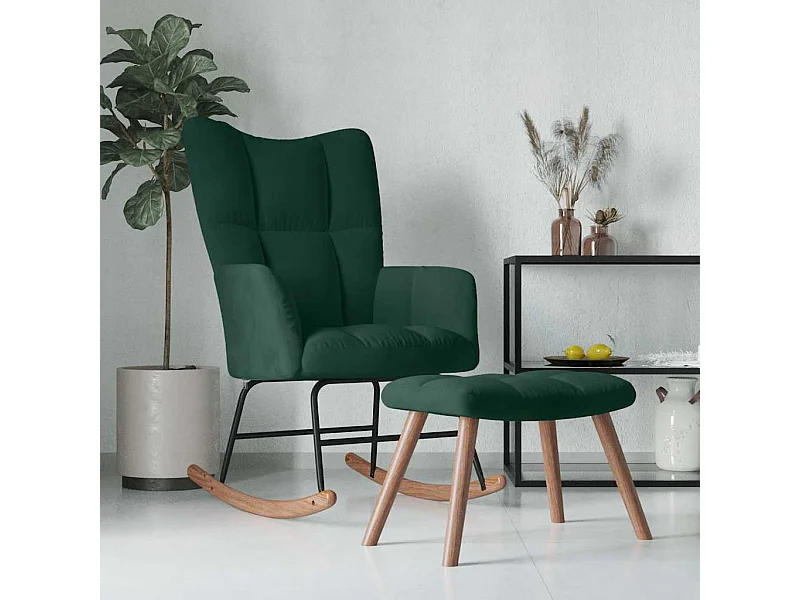 Chaise à bascule avec repose-pied Vert foncé Velours