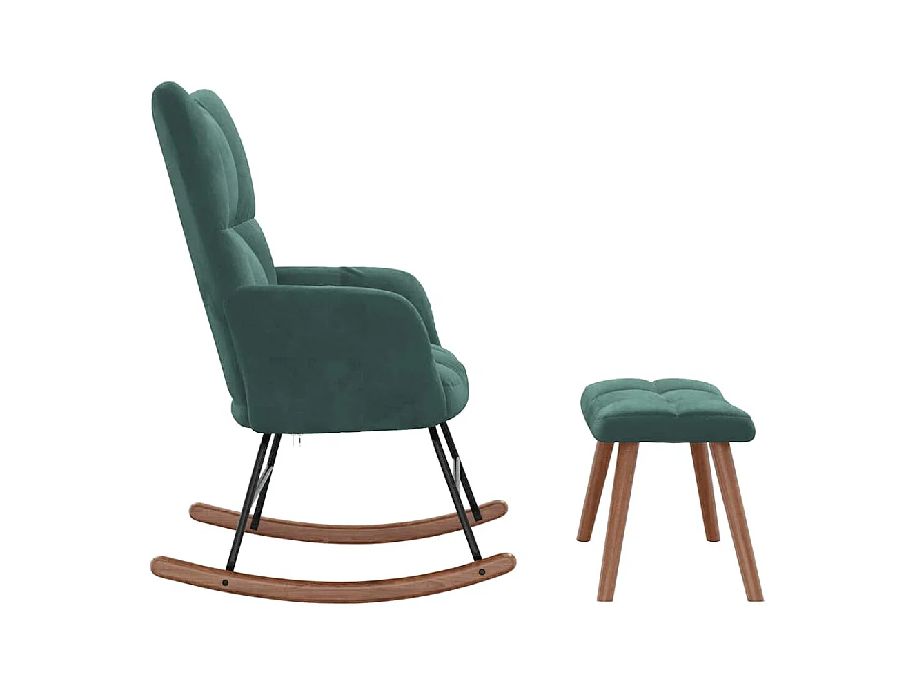 Silla mecedora con reposapiés terciopelo verde oscuro