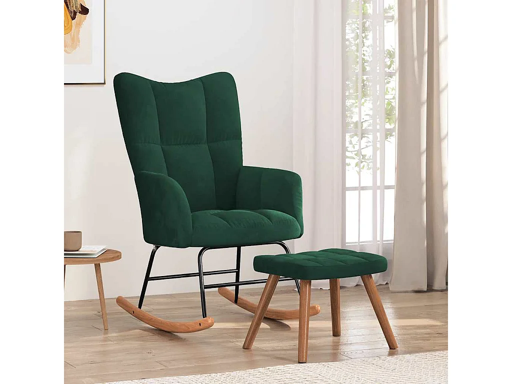 Chaise à bascule avec repose-pied Vert foncé Velours