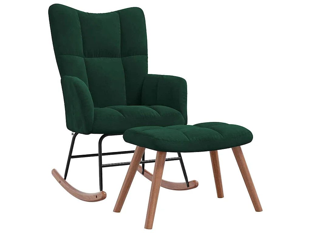 Schommelstoel met voetenbank fluweel donkergroen
