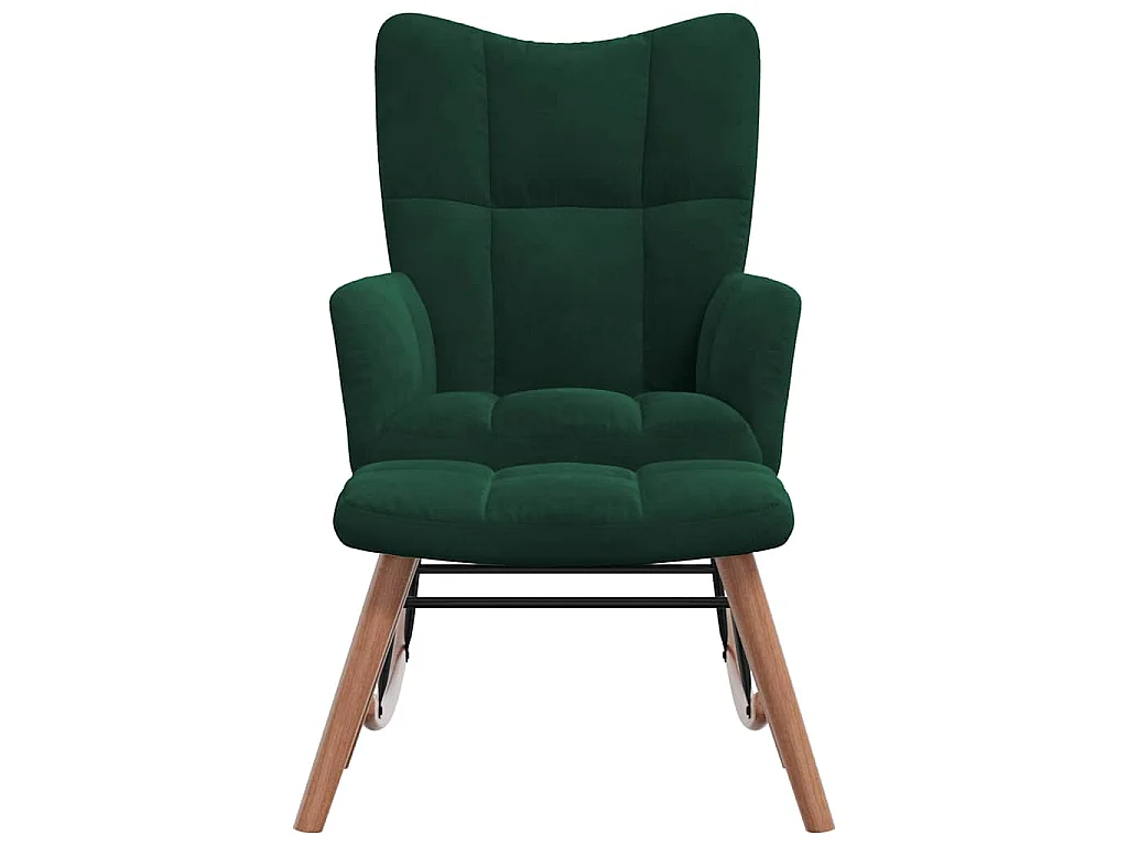 Schommelstoel met voetenbank fluweel donkergroen