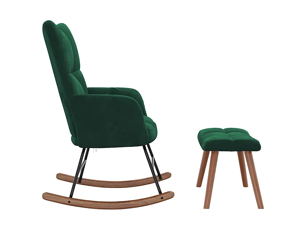 Schommelstoel met voetenbank fluweel donkergroen