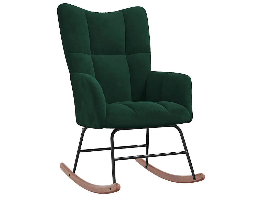 Schommelstoel met voetenbank fluweel donkergroen