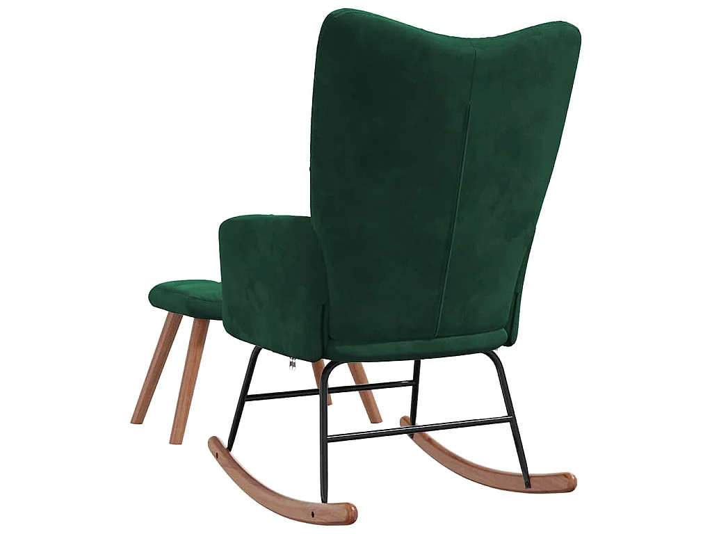 Schommelstoel met voetenbank fluweel donkergroen