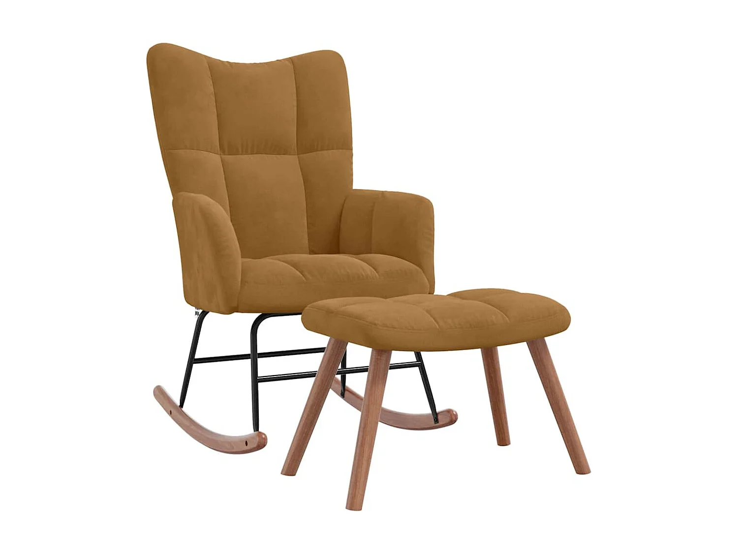 Chaise à bascule avec tabouret en velours marron