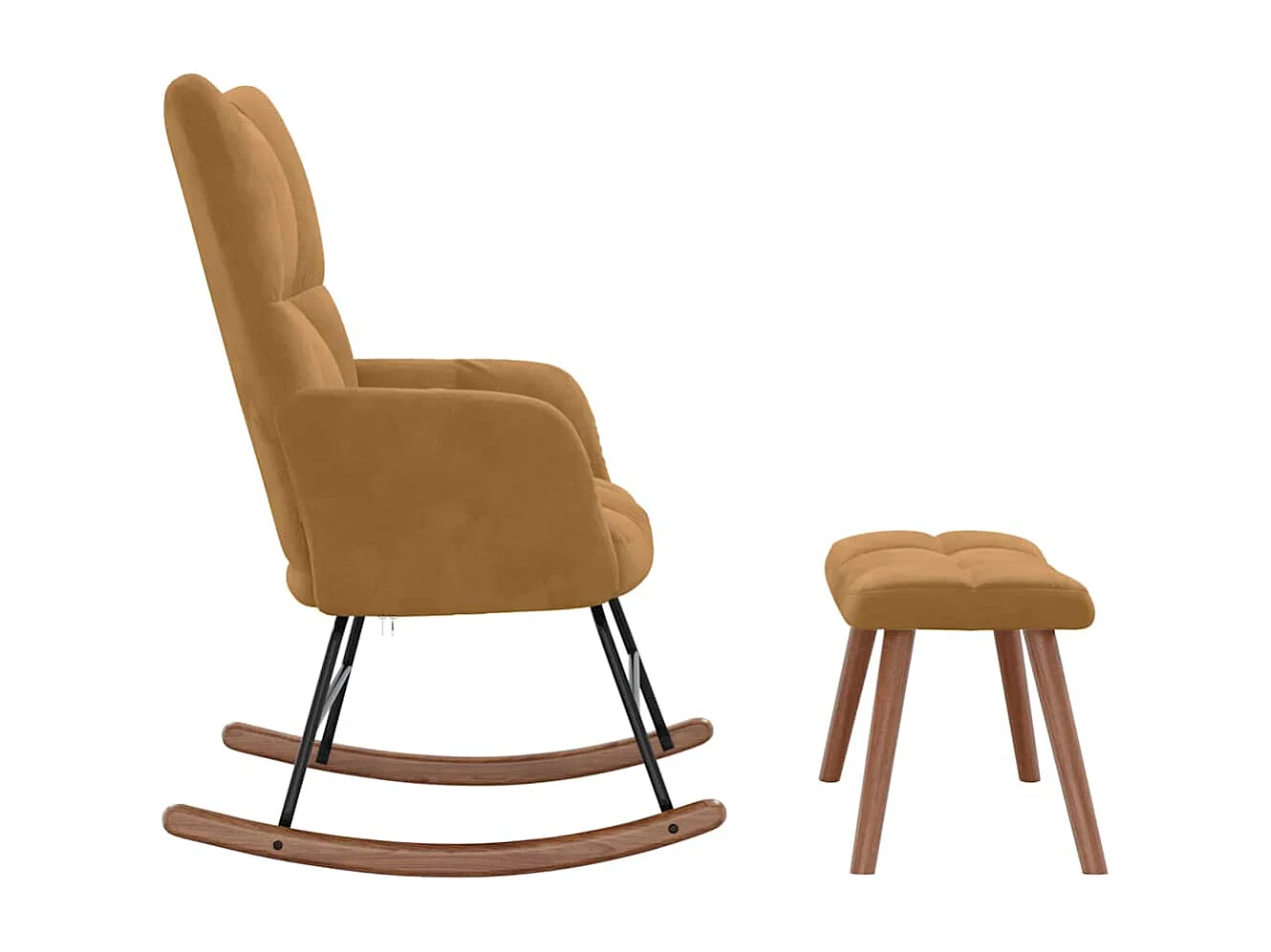 Chaise à bascule avec tabouret en velours marron