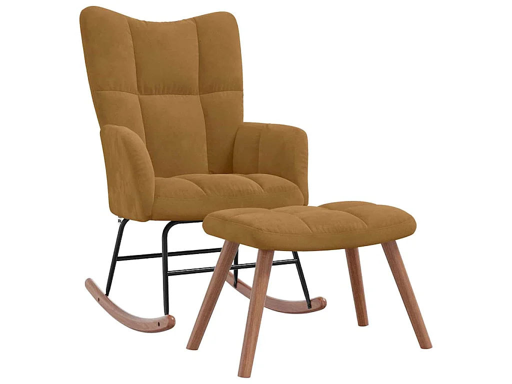 Schommelstoel met kruk bruin fluweel