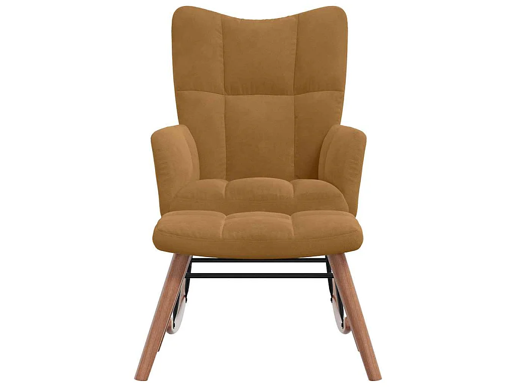 Schommelstoel met kruk bruin fluweel