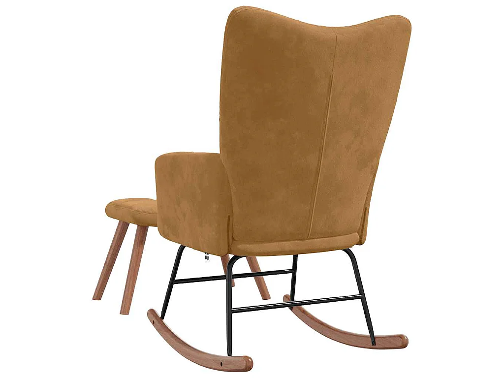 Schommelstoel met kruk bruin fluweel