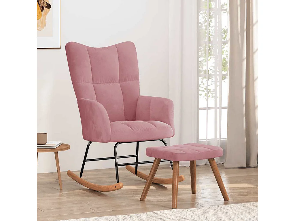 Chaise à bascule avec repose-pied Rose Velours