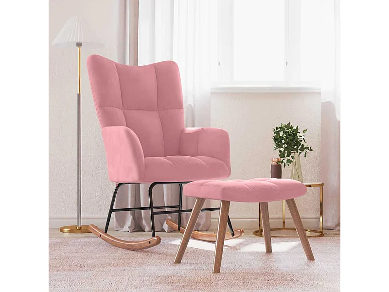 Chaise à bascule avec repose-pied Rose Velours