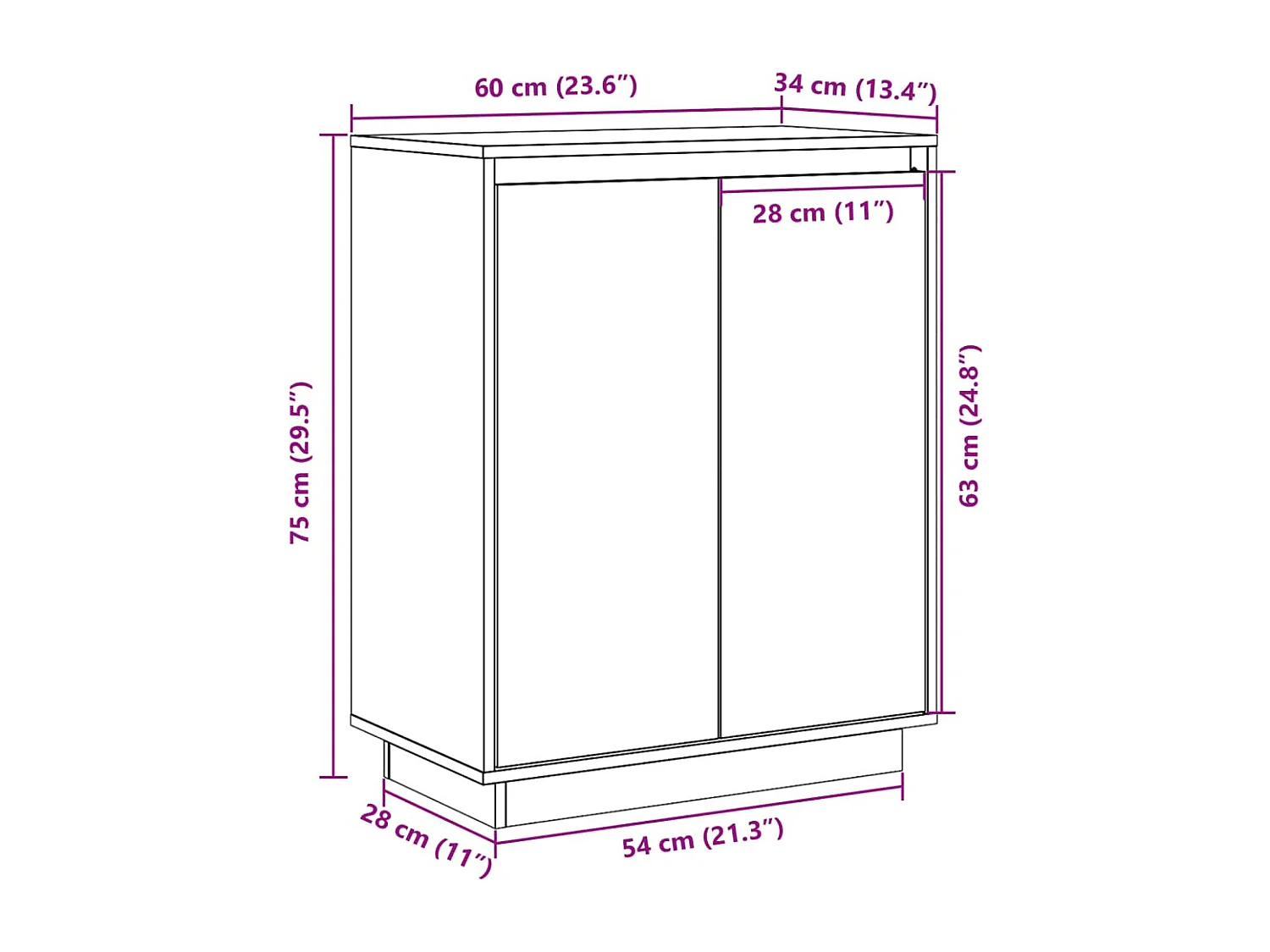 Dressoir 60x34x75 cm massief grenenhout