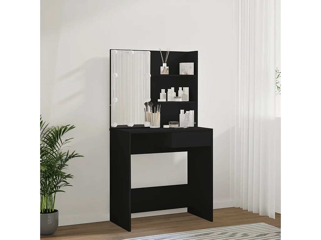 Coiffeuse avec LED noir 74,5x40x141 cm