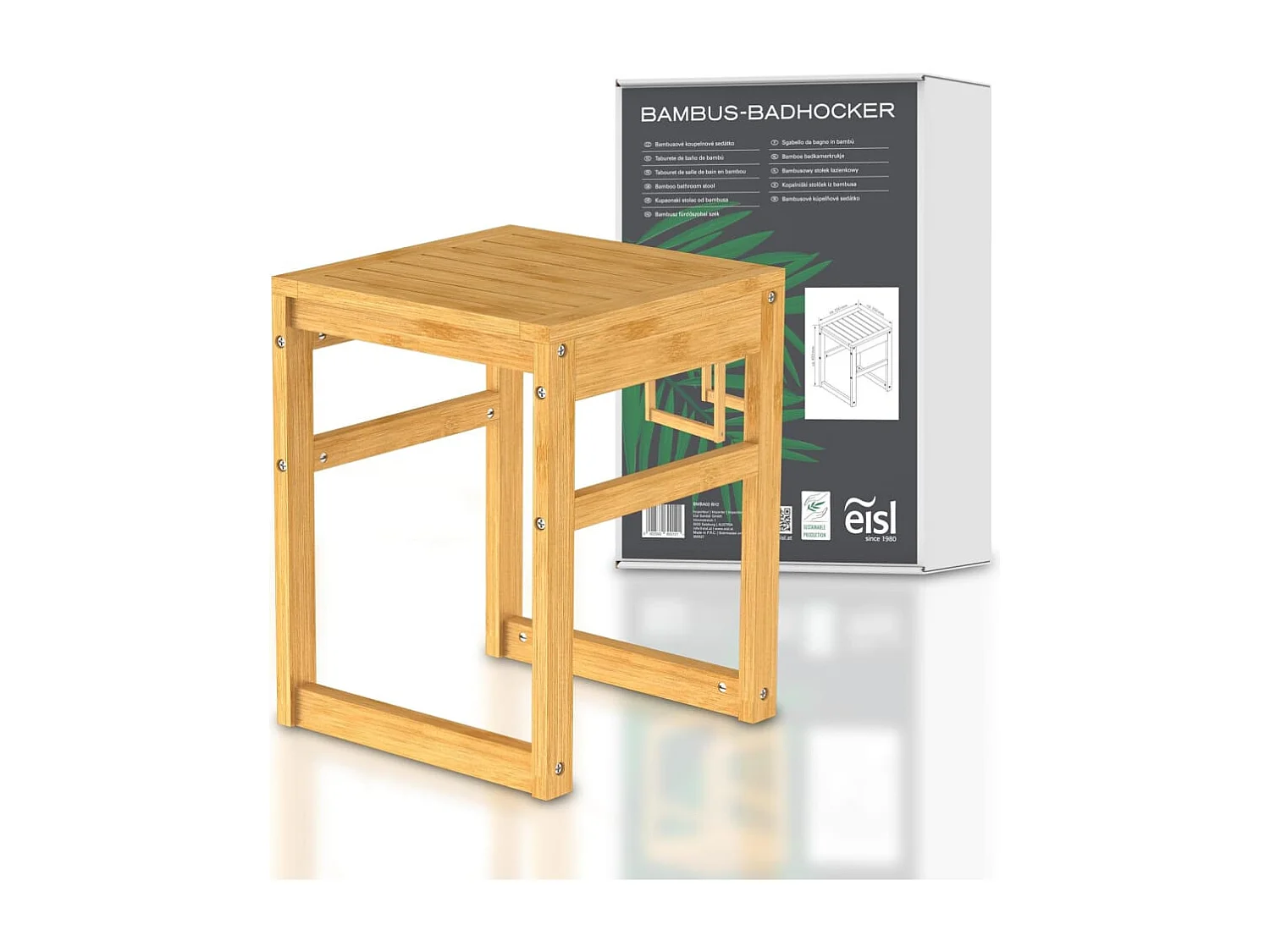 Tabouret de salle de bain 35x35x45 cm bambou