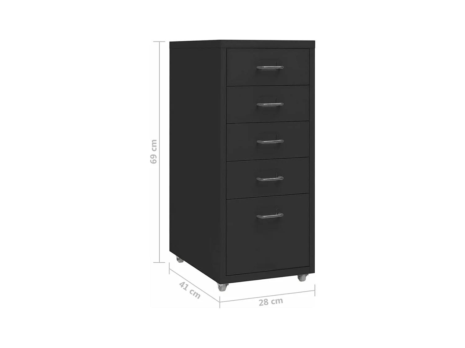 Aktenschrank mit Rollen Schwarz 28x41x69 cm Metall