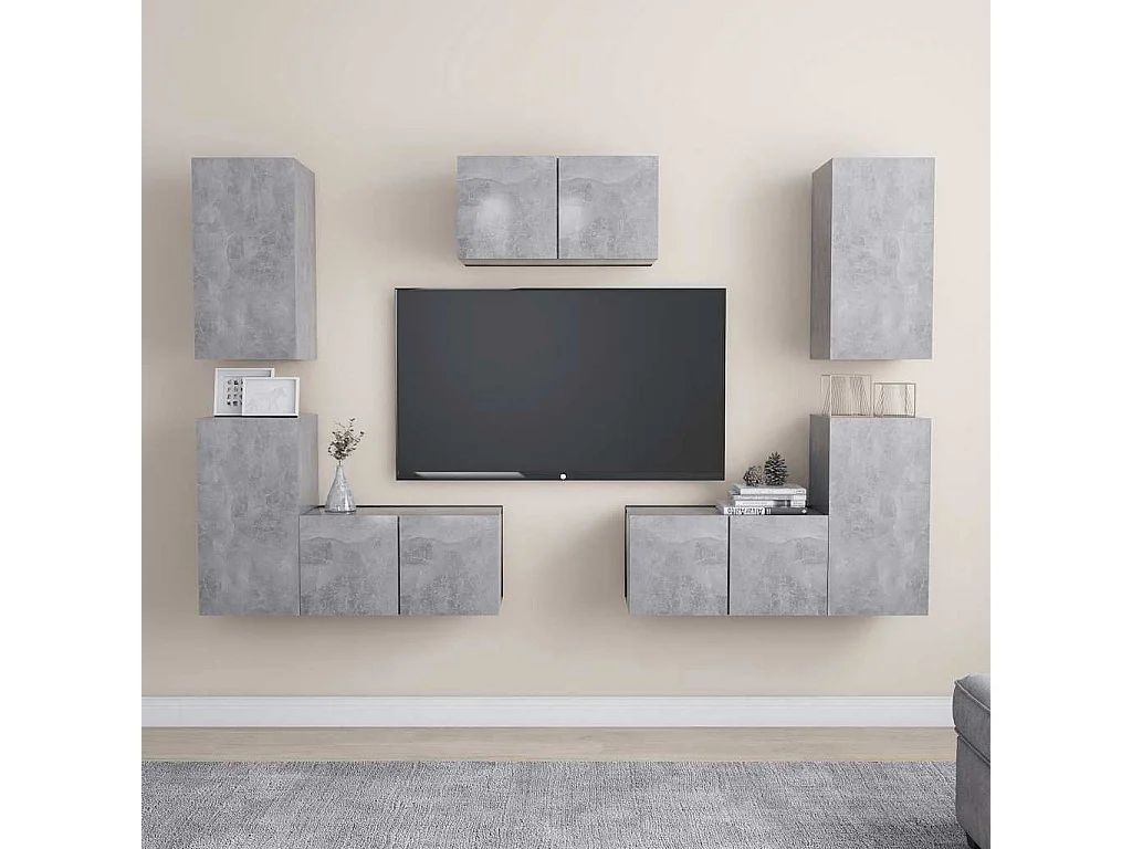 7-tlg. TV-Schrank-Set Betongrau Holzwerkstoff