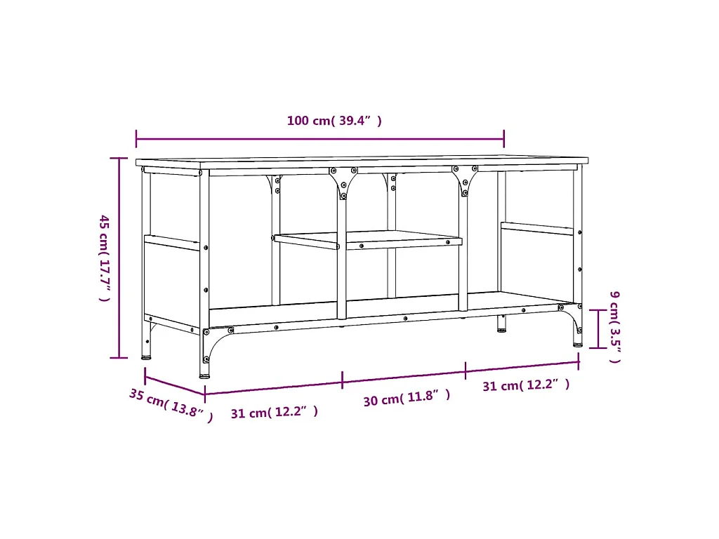 Mobile TV Rovere Fumo 100x35x45 cm in Legno Multistrato e Ferro