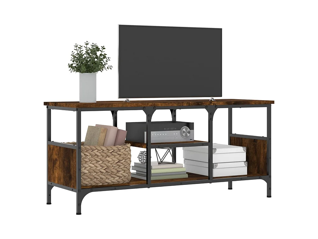 Mobile TV Rovere Fumo 100x35x45 cm in Legno Multistrato e Ferro