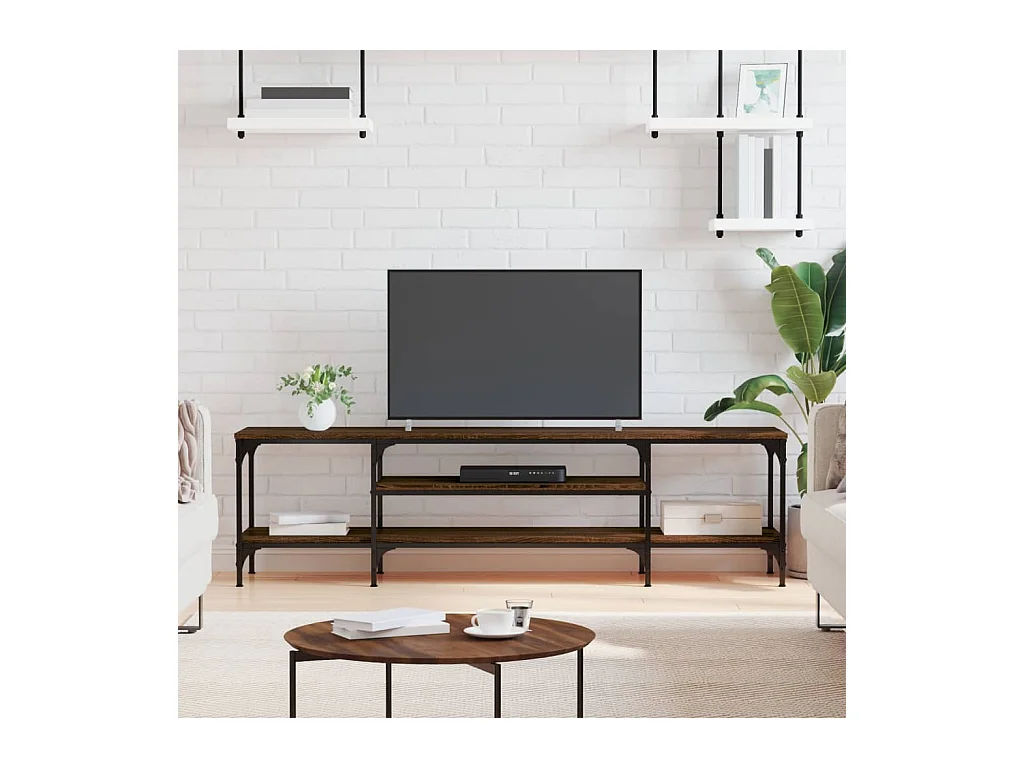 Mobile TV Rovere Marrone 161x35x45 cm Legno Multistrato e Ferro