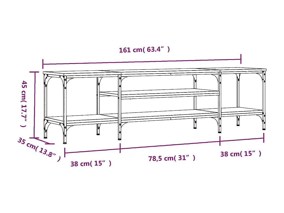 Meuble TV chêne marron 161x35x45 cm bois d'ingénierie et fer