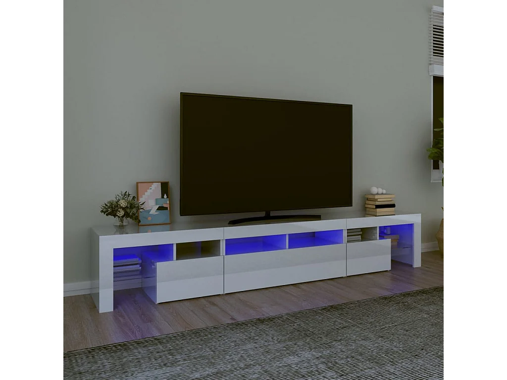 Meuble TV avec lumières LED Blanc brillant 230x36,5x40 cm