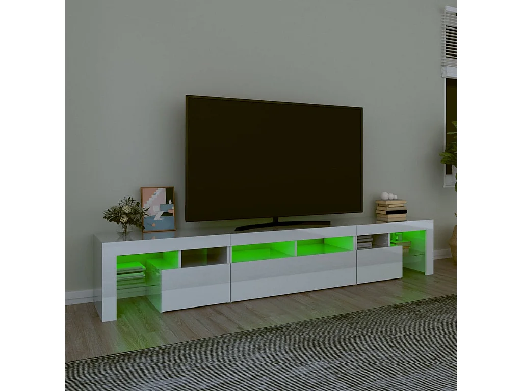 Meuble TV avec lumières LED Blanc brillant 230x36,5x40 cm