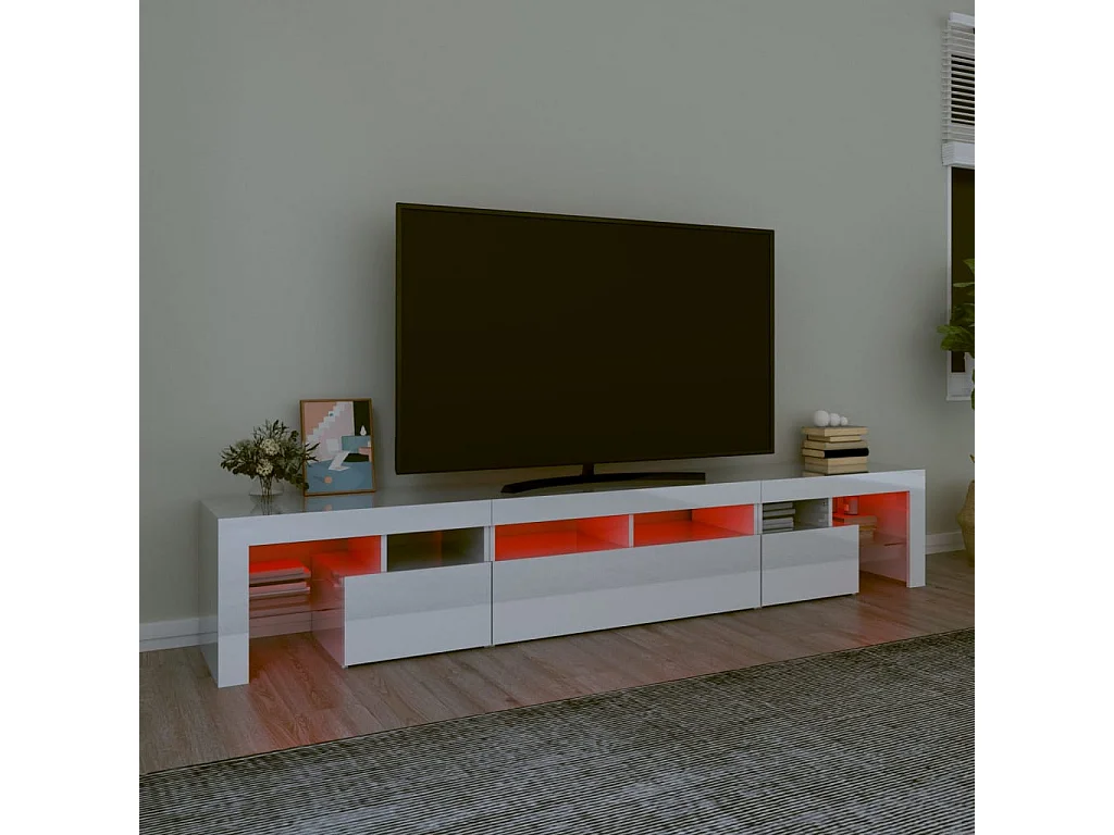 Meuble TV avec lumières LED Blanc brillant 230x36,5x40 cm